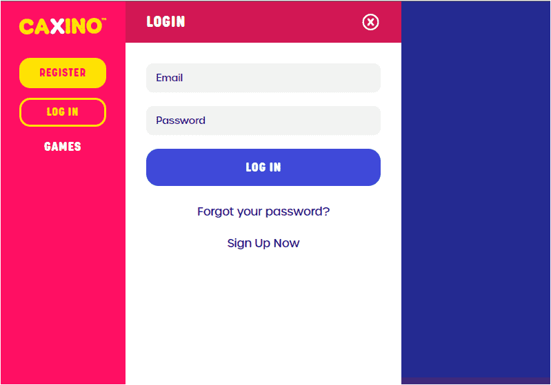 caxino casino login sign in page