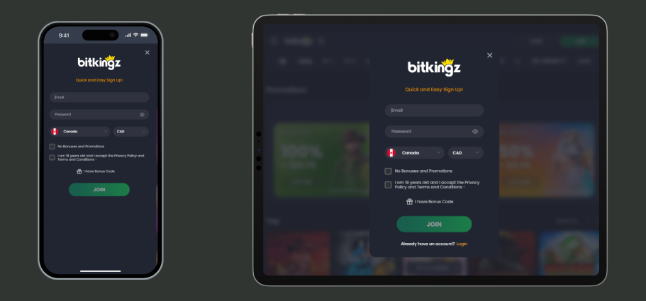 Mobile version of Online Casino Bit Kingz Bitkingz Mobile Casino