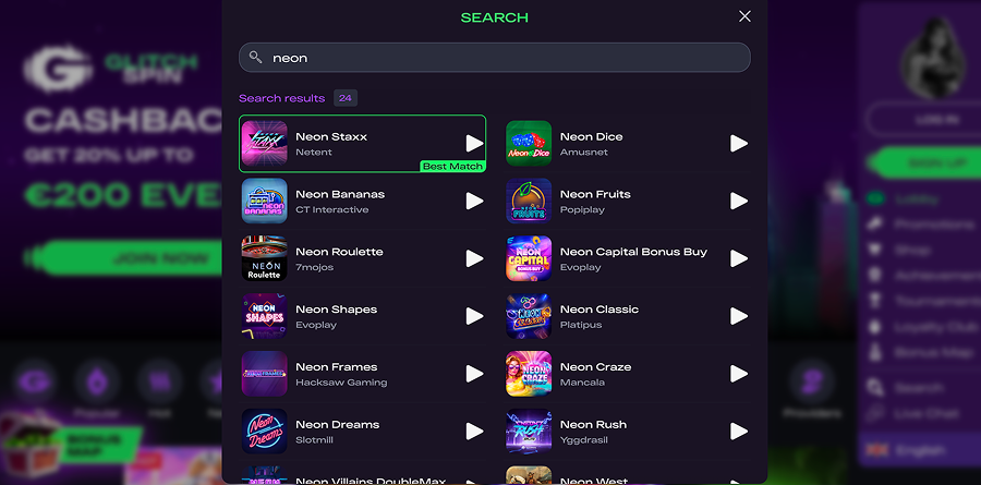 GlitchSpin Neon Slot Games