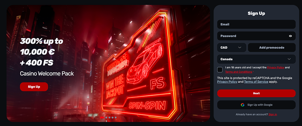 Racer Red Casino Canada Login and Registration