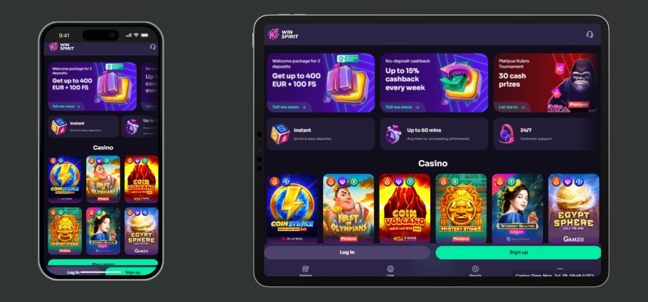 Mobile version of Win Spirit site Winspirit Mobile Website